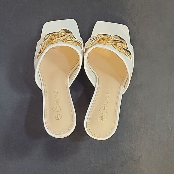 BRAND NEW SHOELAND SQUARE TOE SLIP-ON FOOT OPEN TOE GOLD CHAIN LINKING S… - Picture 7 of 16